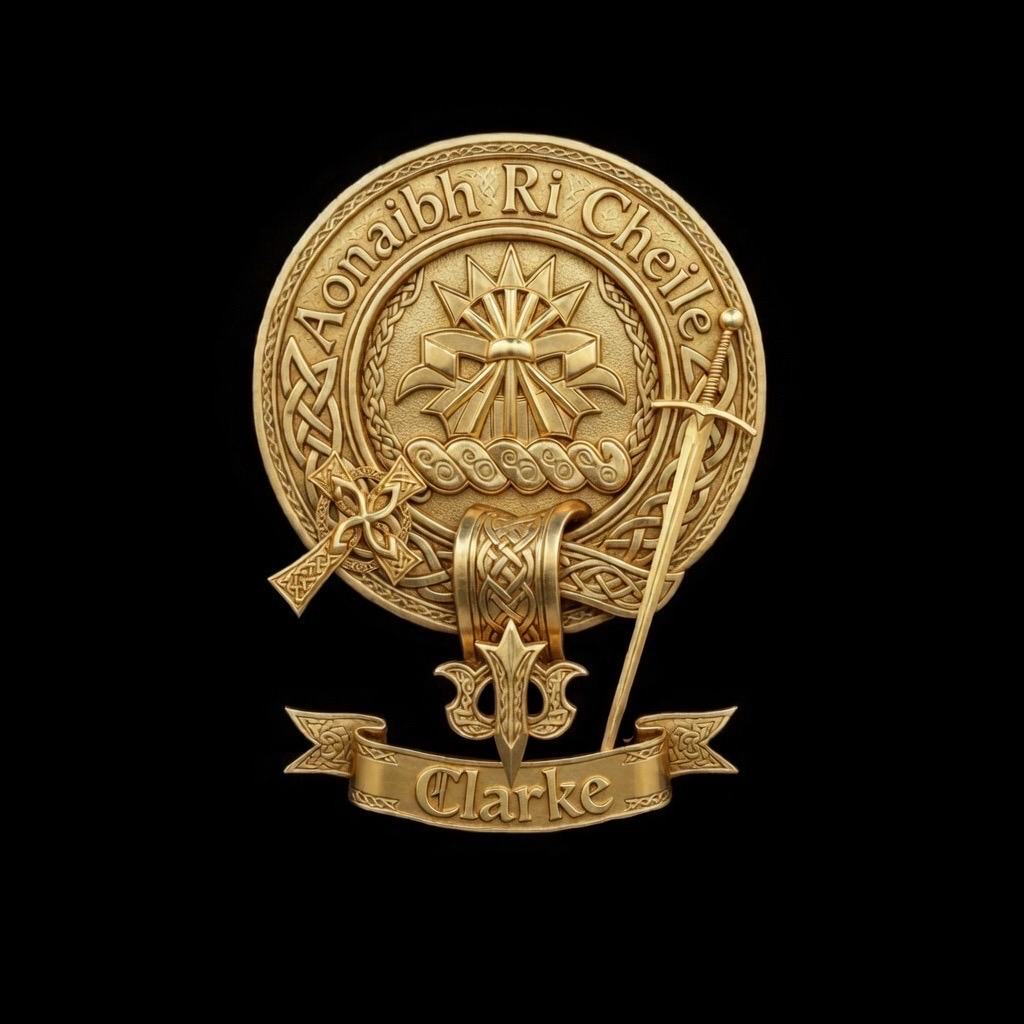 Clarke Gold Family Crest - Aonaibh Ri Cheile